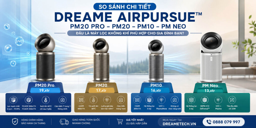 So sánh máy lọc không khí Dreame PM20 Pro, PM20, PM10 và PM Neo | Nên mua loại nào?